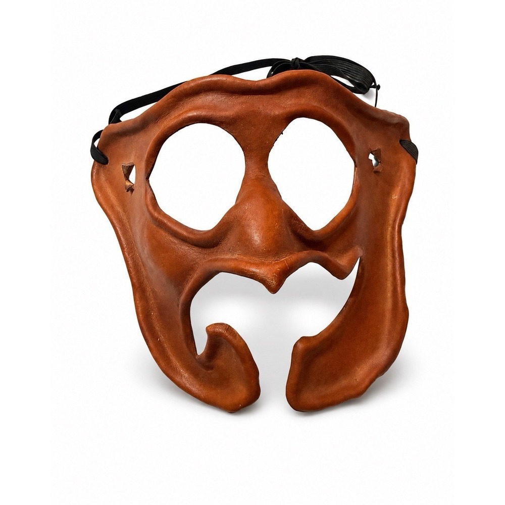 Vintage Jim Gibeault Brown Leather Theater Mask Mardi Gras Halloween Avant Garde